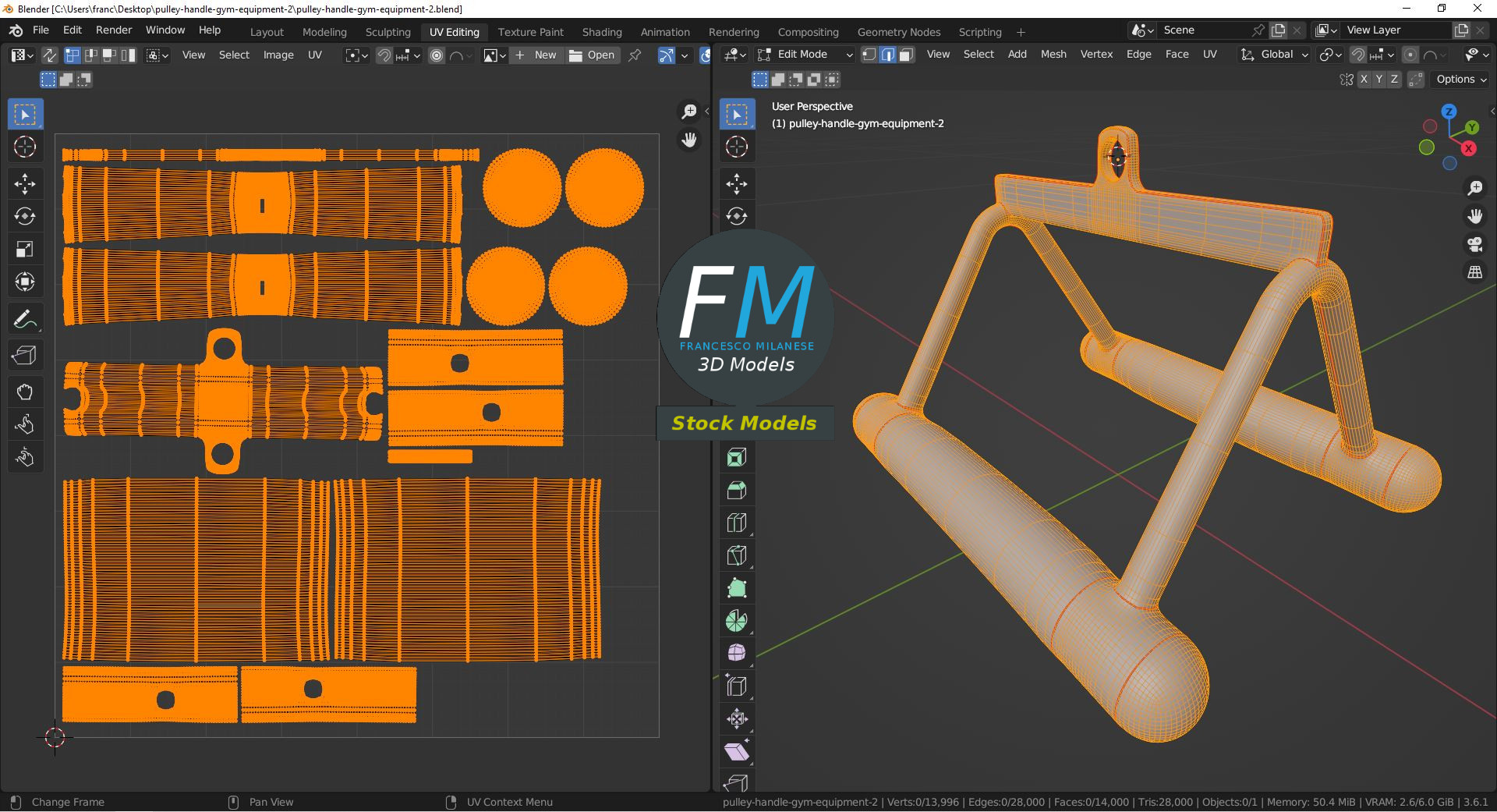 3D-Modell - Doppelgriff für Kabelzug - 10