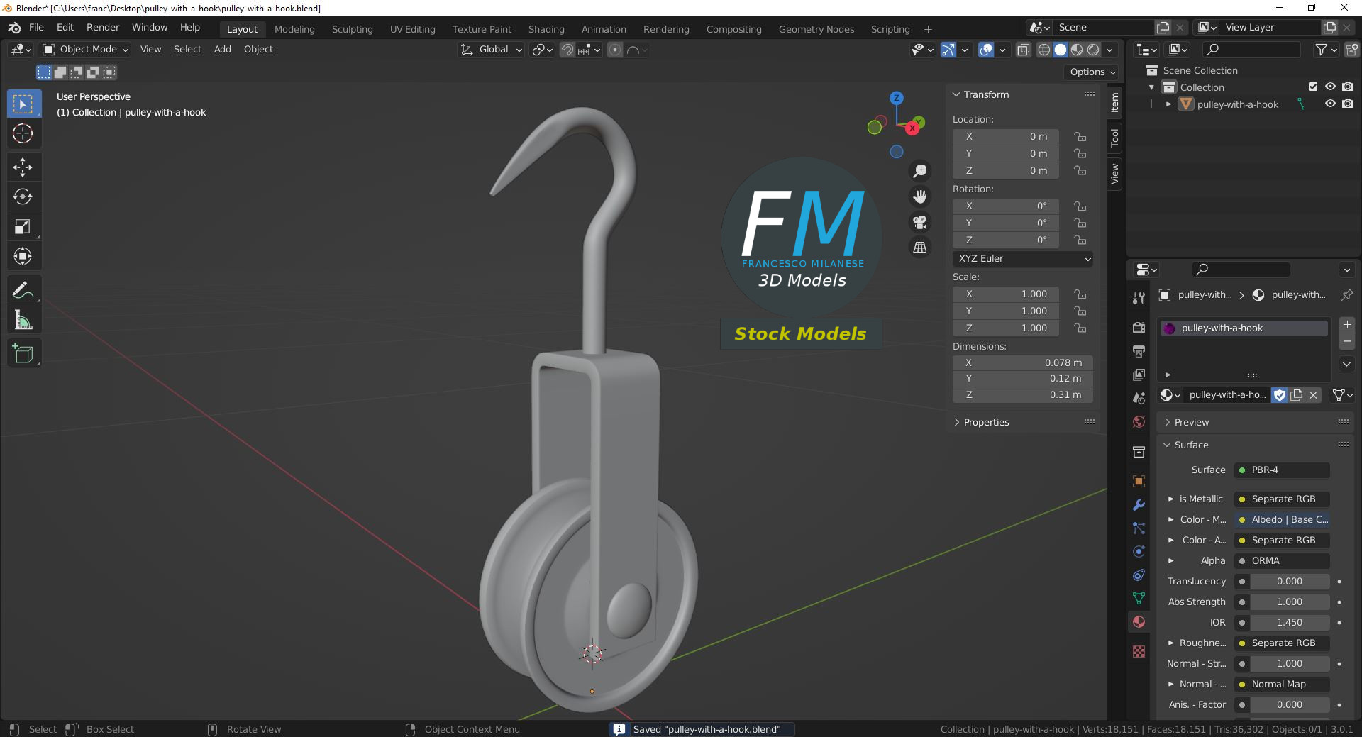 3D-Modell - Seilrolle mit Haken - 09