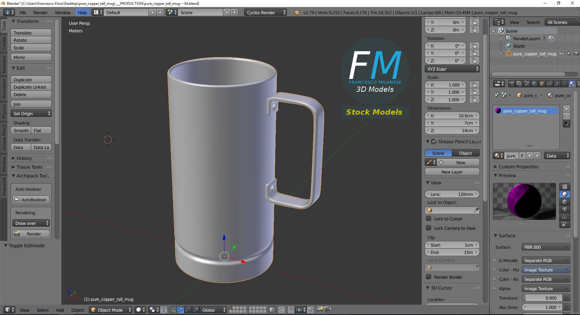 3D-Modell - Hoher Kupferbecher - 09