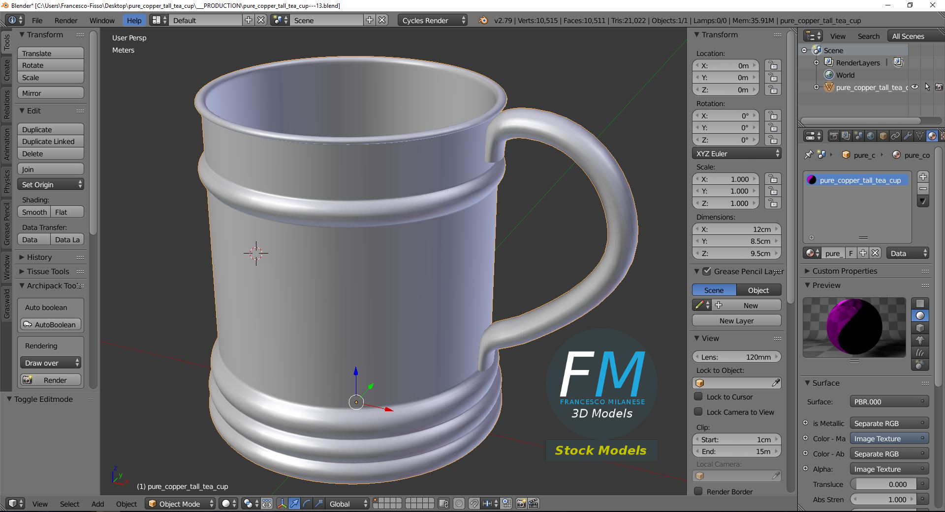 3D-Modell - Hohe Kupferteetasse - 09