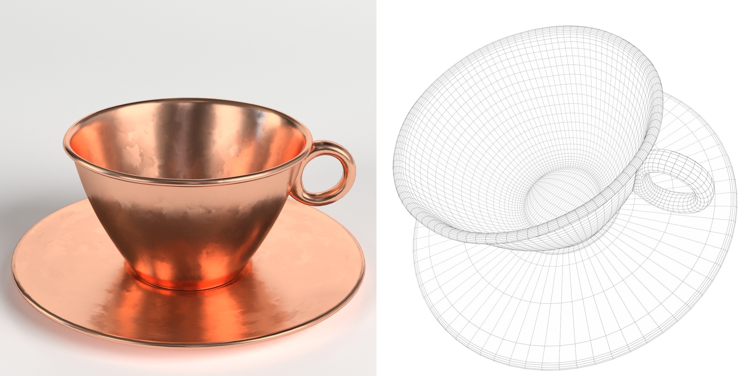 3D-Modell - Kupferteetasse mit Untertasse