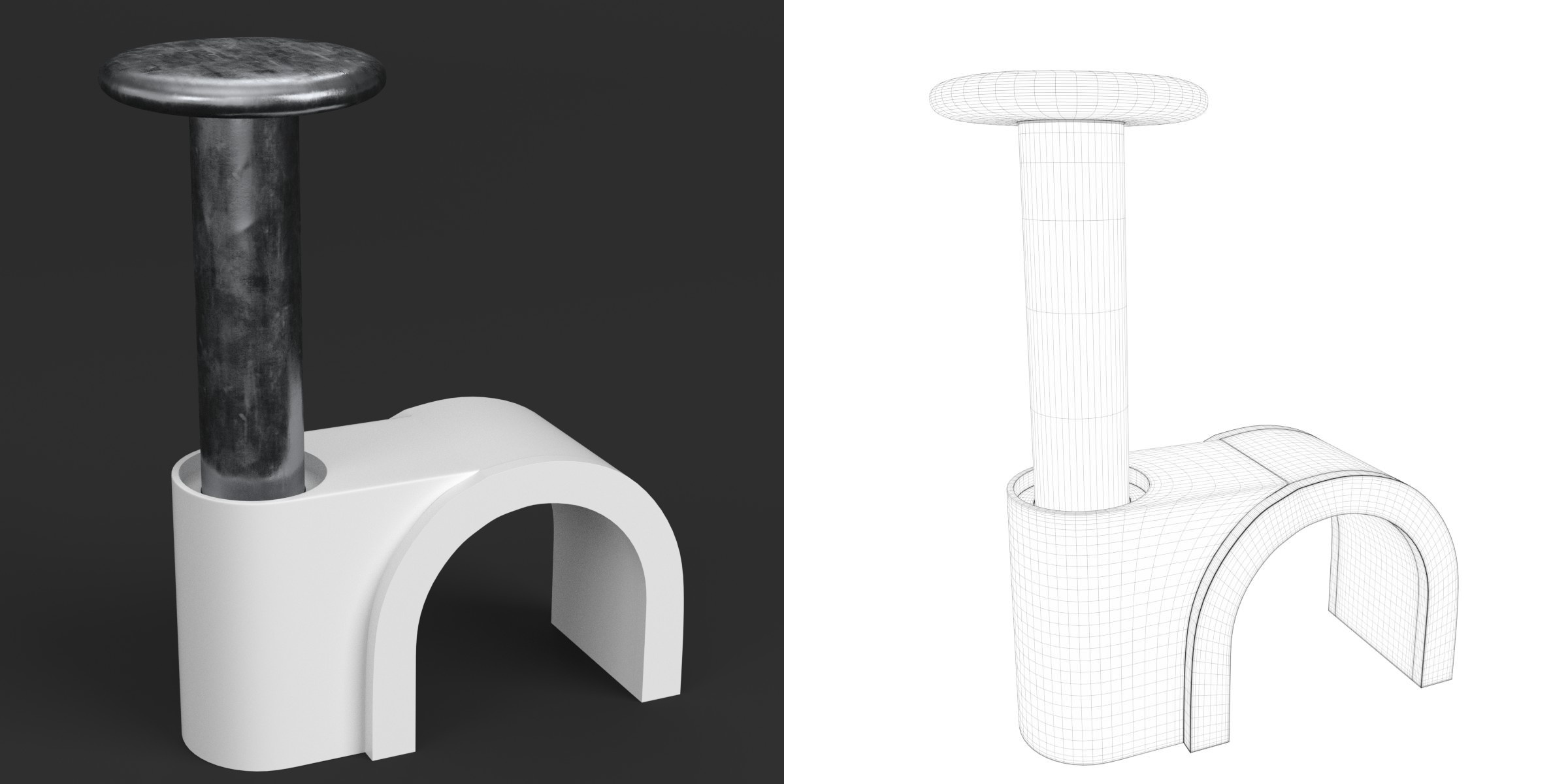 3D-Modell - PVC-Kabelclip mit Nagel
