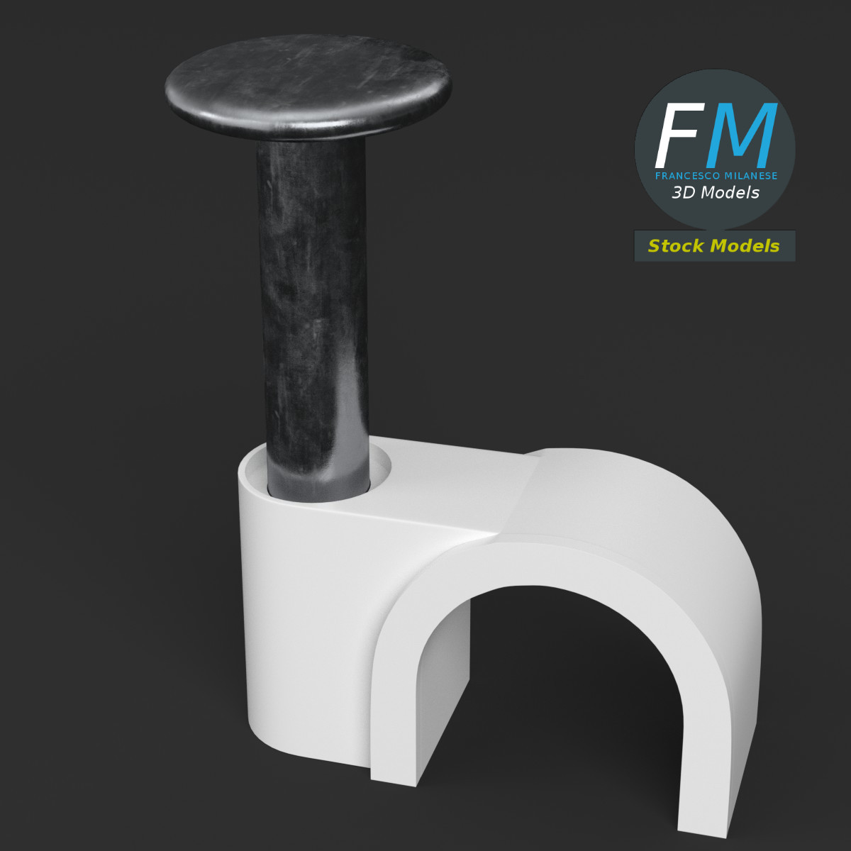 3D-Modell - PVC-Kabelclip mit Nagel - 02