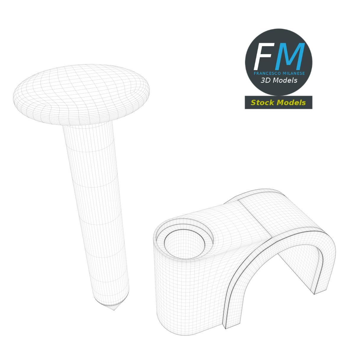 3D-Modell - PVC-Kabelclip mit Nagel - 08