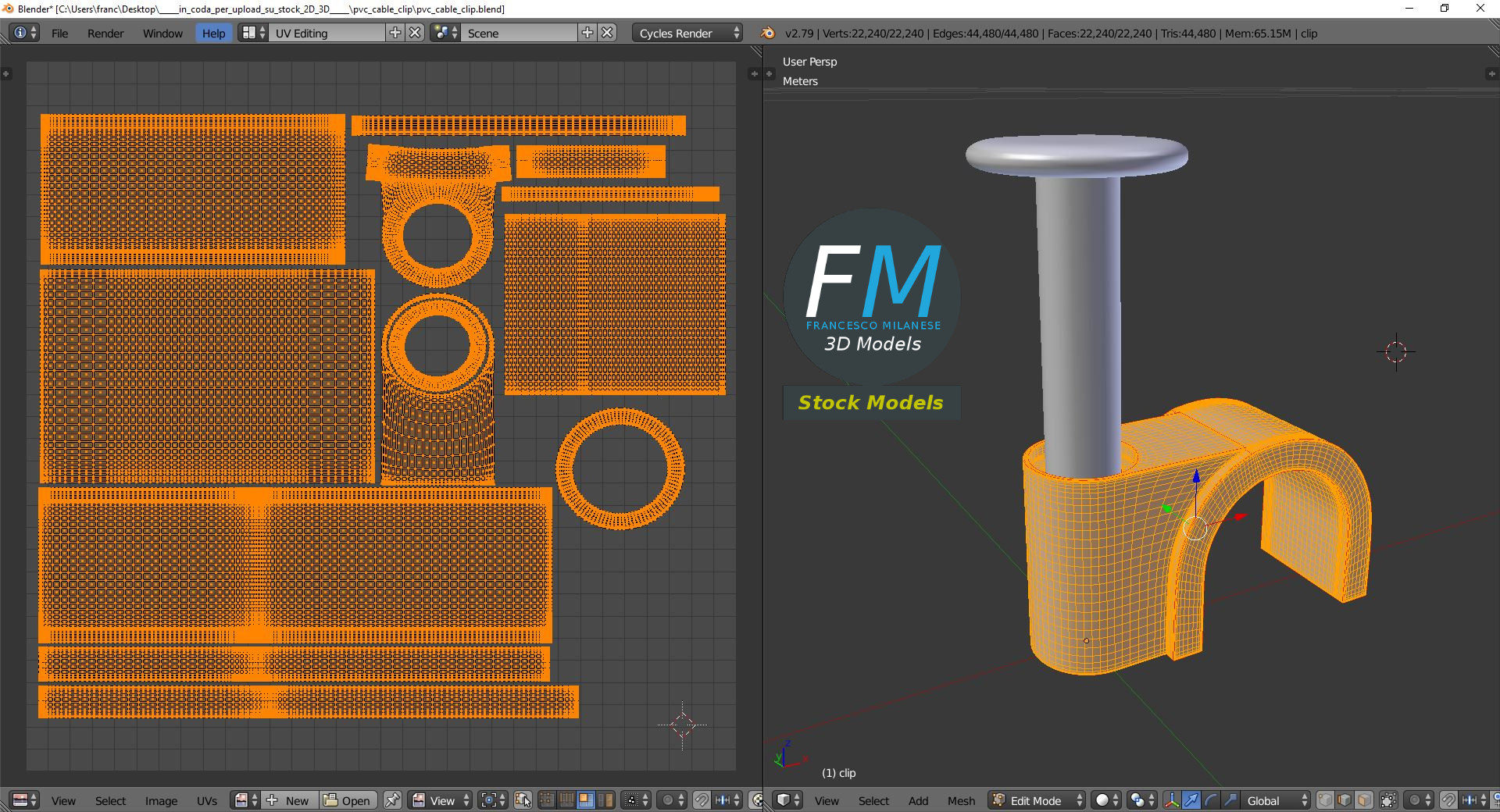 3D-Modell - PVC-Kabelclip mit Nagel - 10