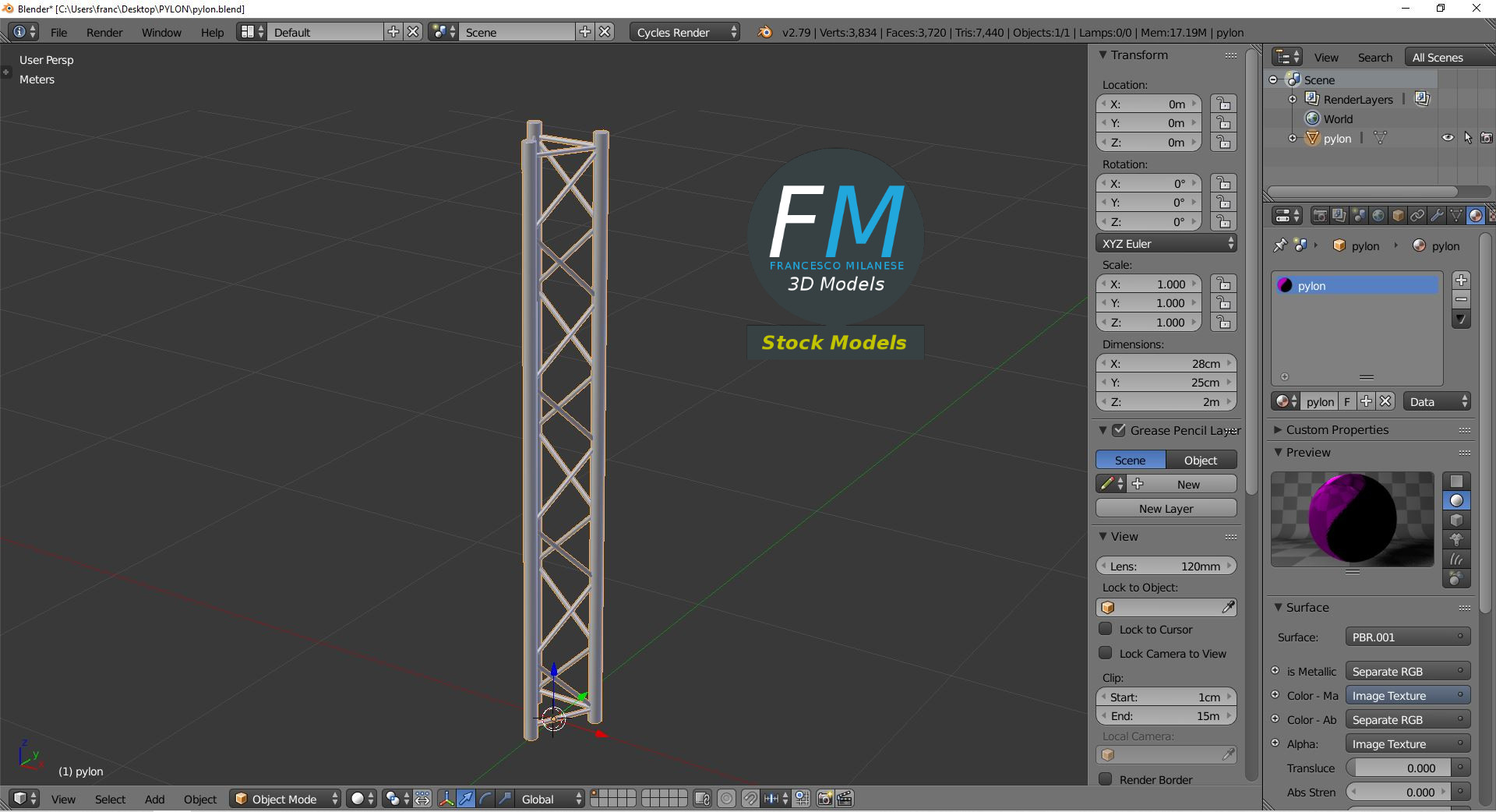 3D-Modell - Metallischer Gittermast - 09