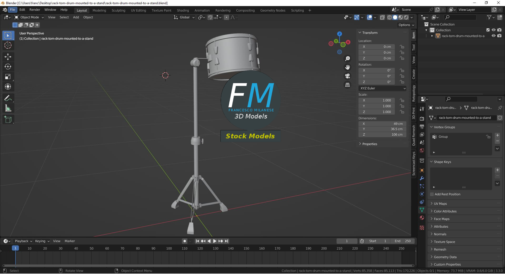 3D-Modell - Rack-Tom mit Ständer - 09