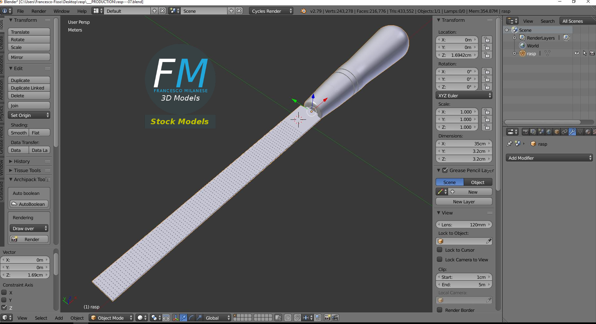 3D-Modell - Flache Handraspel - 09