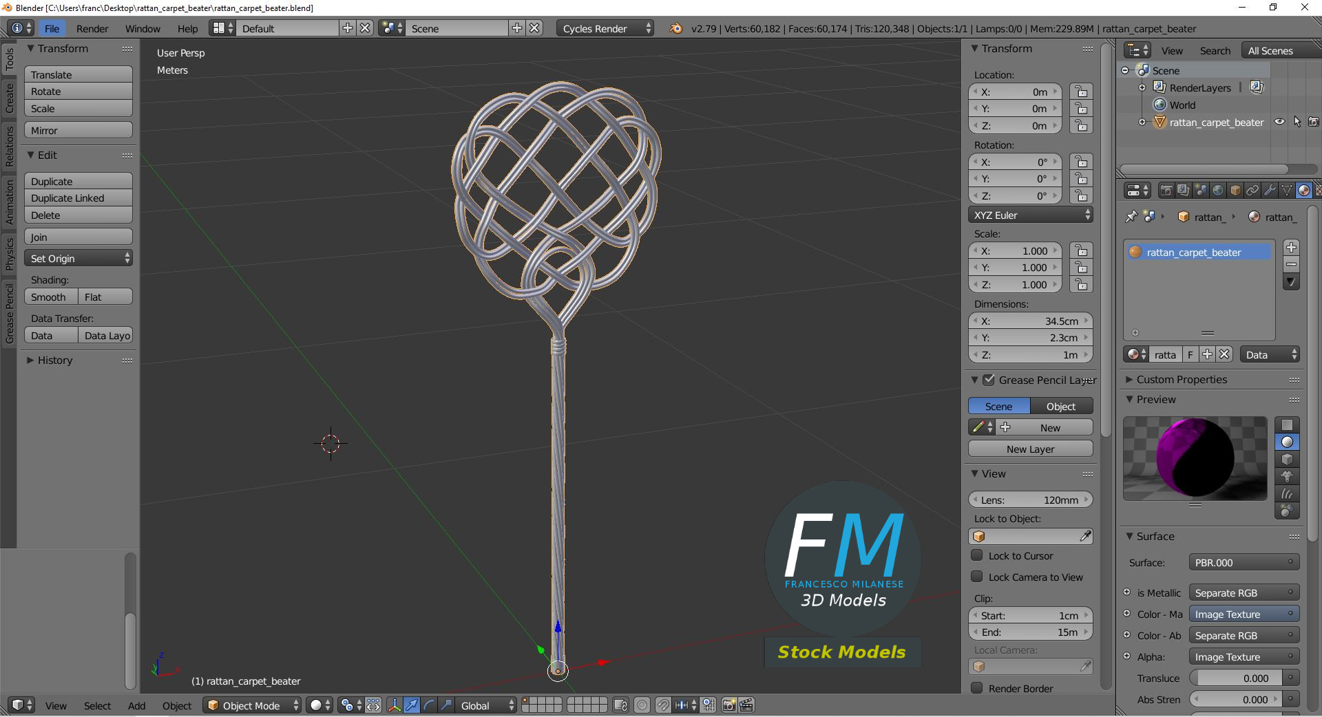 3D-Modell - Teppichklopfer aus Rattan - 09
