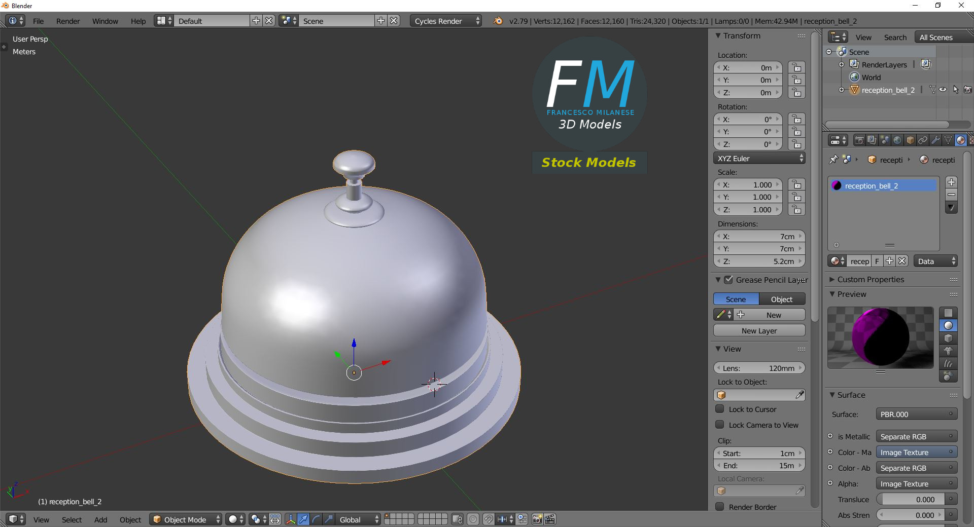 3D-Modell - Rezeptionsklingel aus Messing - 09