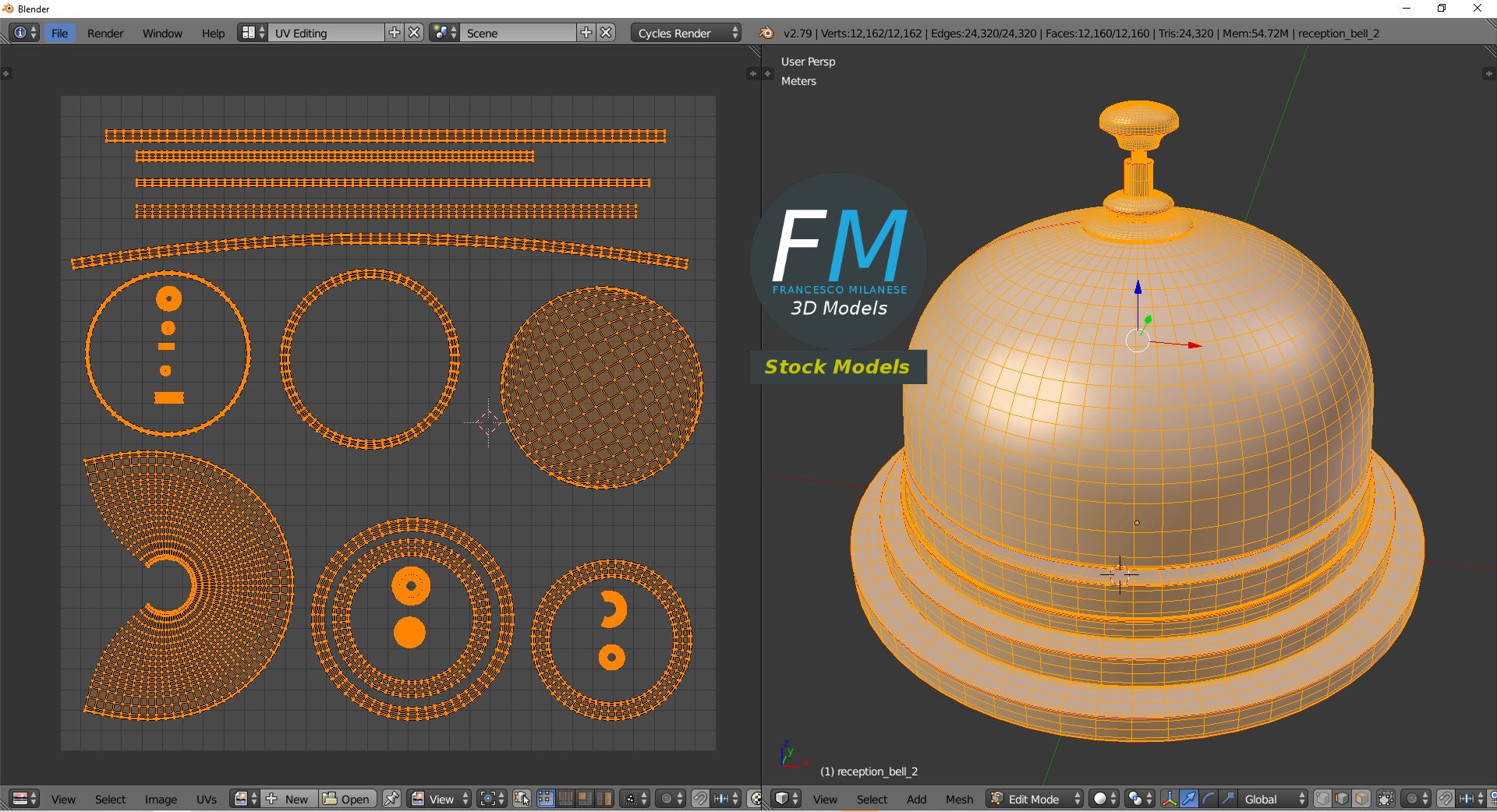 3D-Modell - Rezeptionsklingel aus Messing - 10