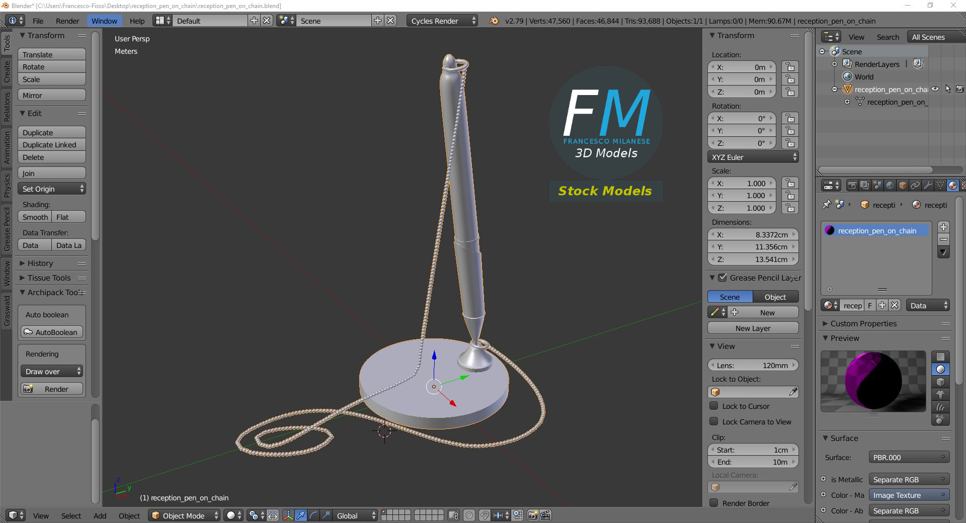 3D-Modell - Rezeptionsstift mit Kette - 09