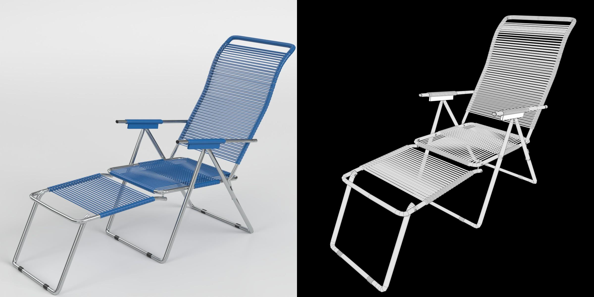 3D-Modell - Verstellbarer Liegestuhl mit Elastikschnüren