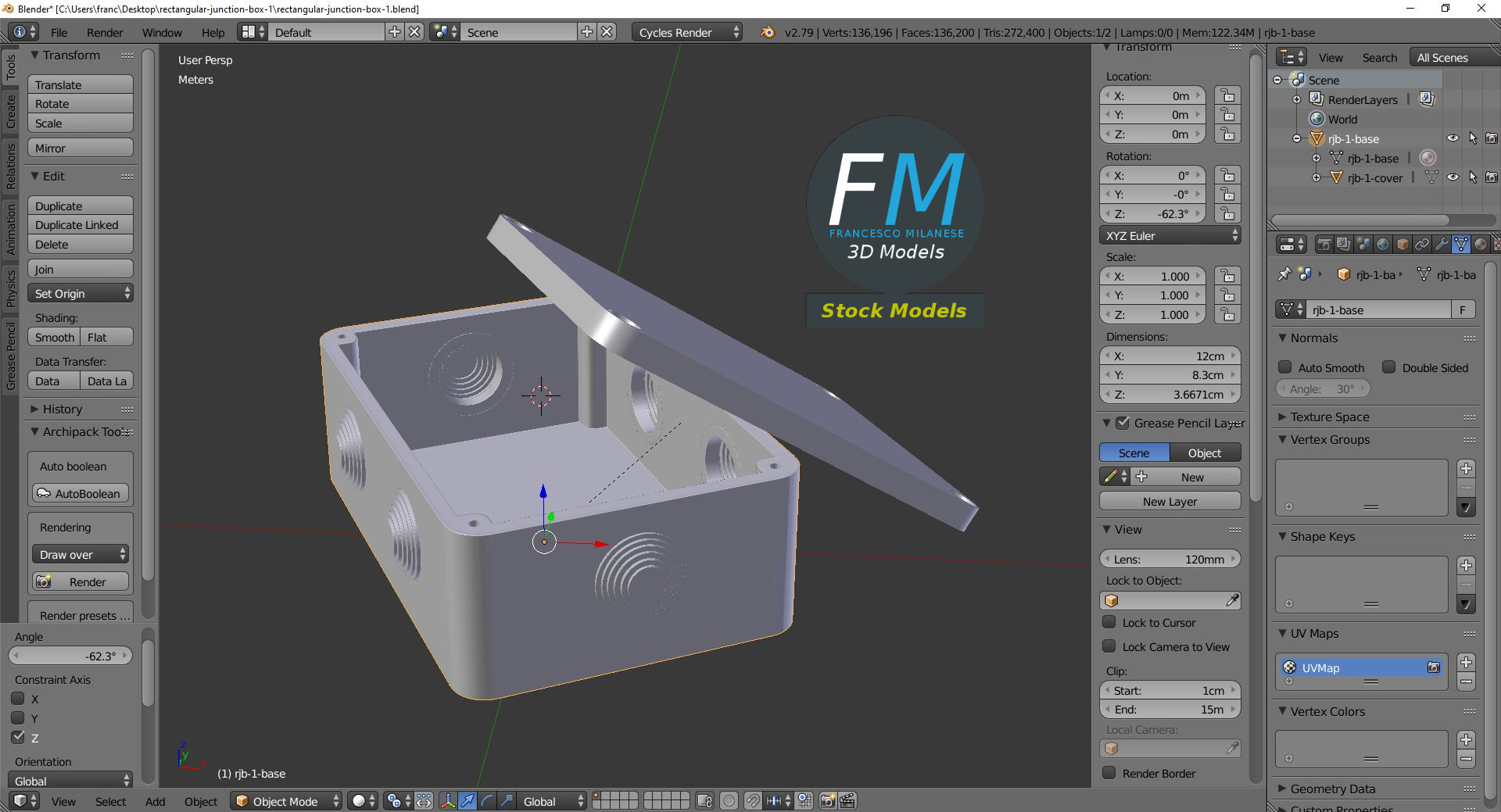 3D-Modell - Rechteckige Abzweigdose - 09