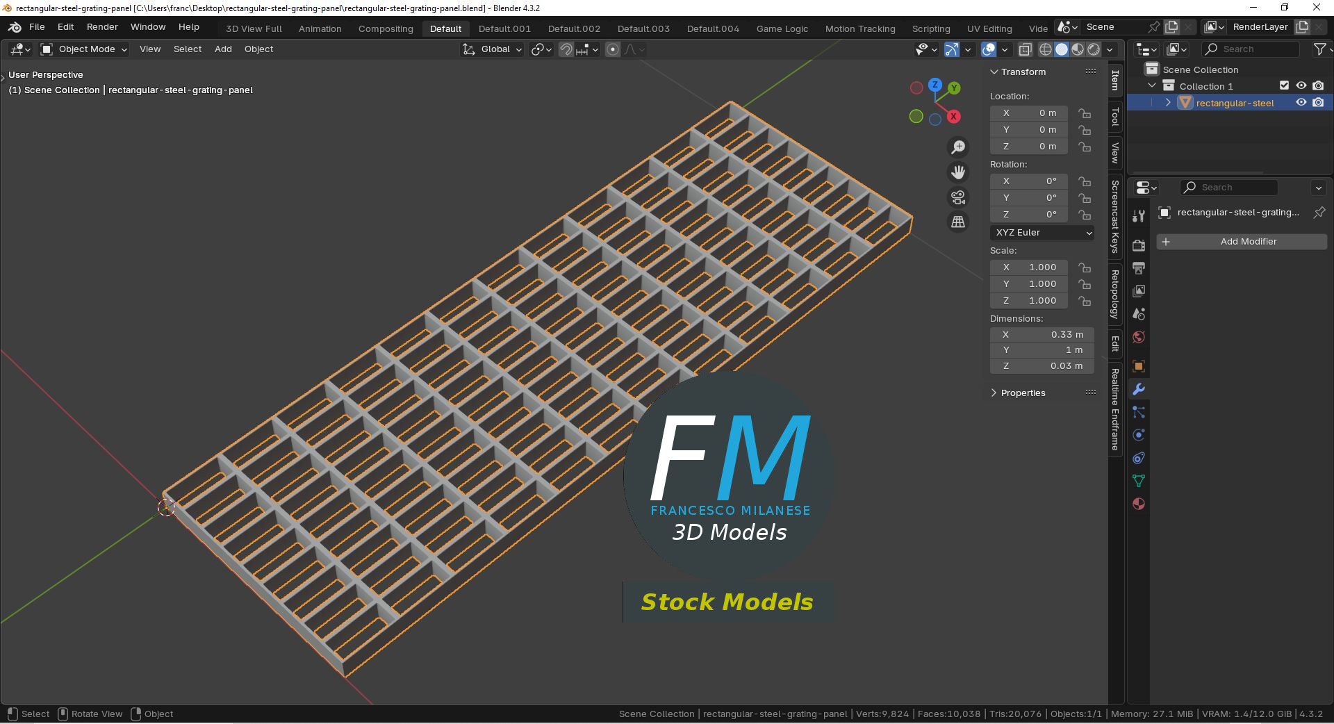 3D-Modell - Rechteckiges Stahlgitterrost - 09
