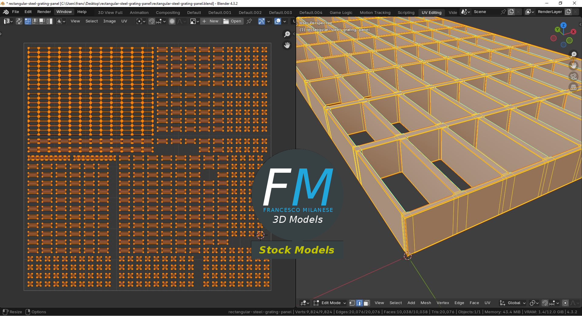 3D-Modell - Rechteckiges Stahlgitterrost - 10