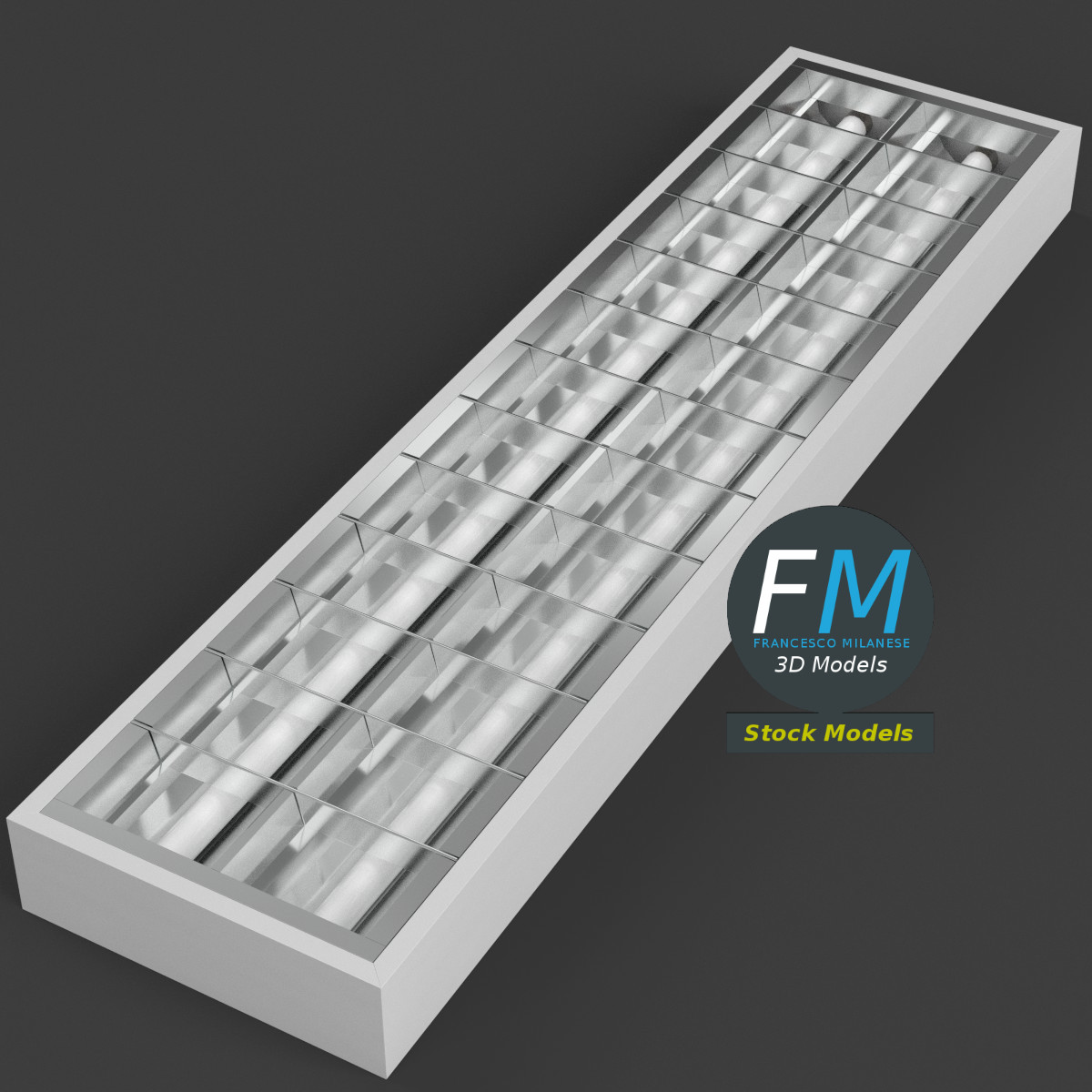 3D-Modell - Rechteckige Rasterleuchte - 01