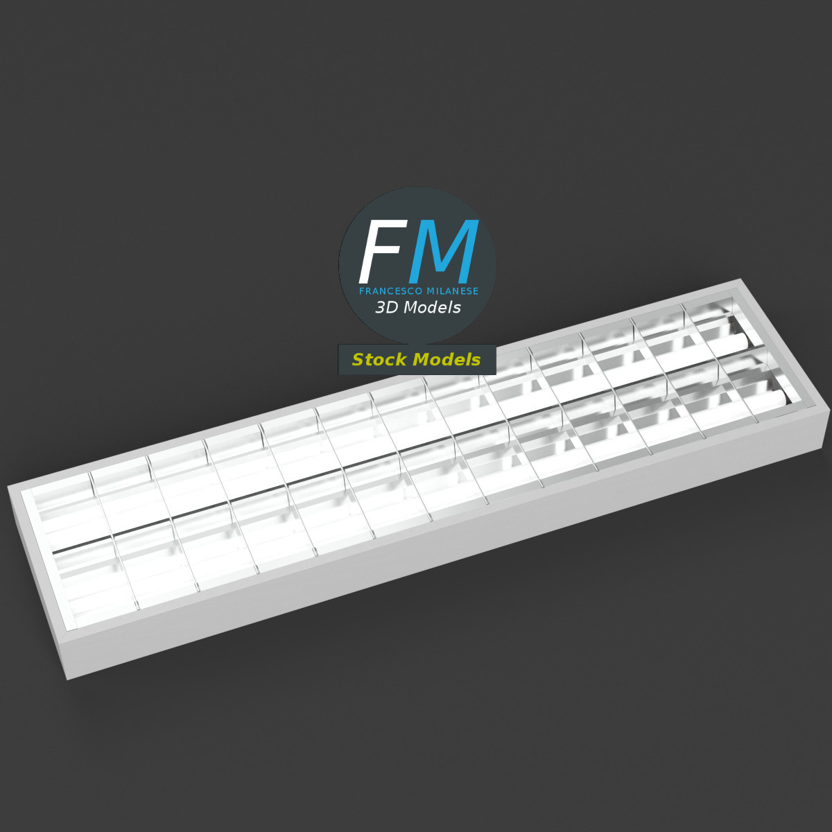 3D-Modell - Rechteckige Rasterleuchte - 02