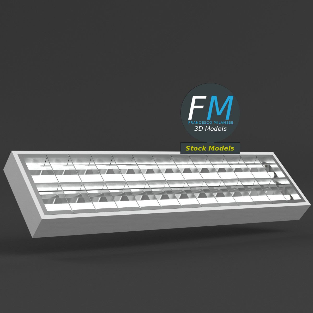 3D-Modell - Rechteckige Rasterleuchte - 03