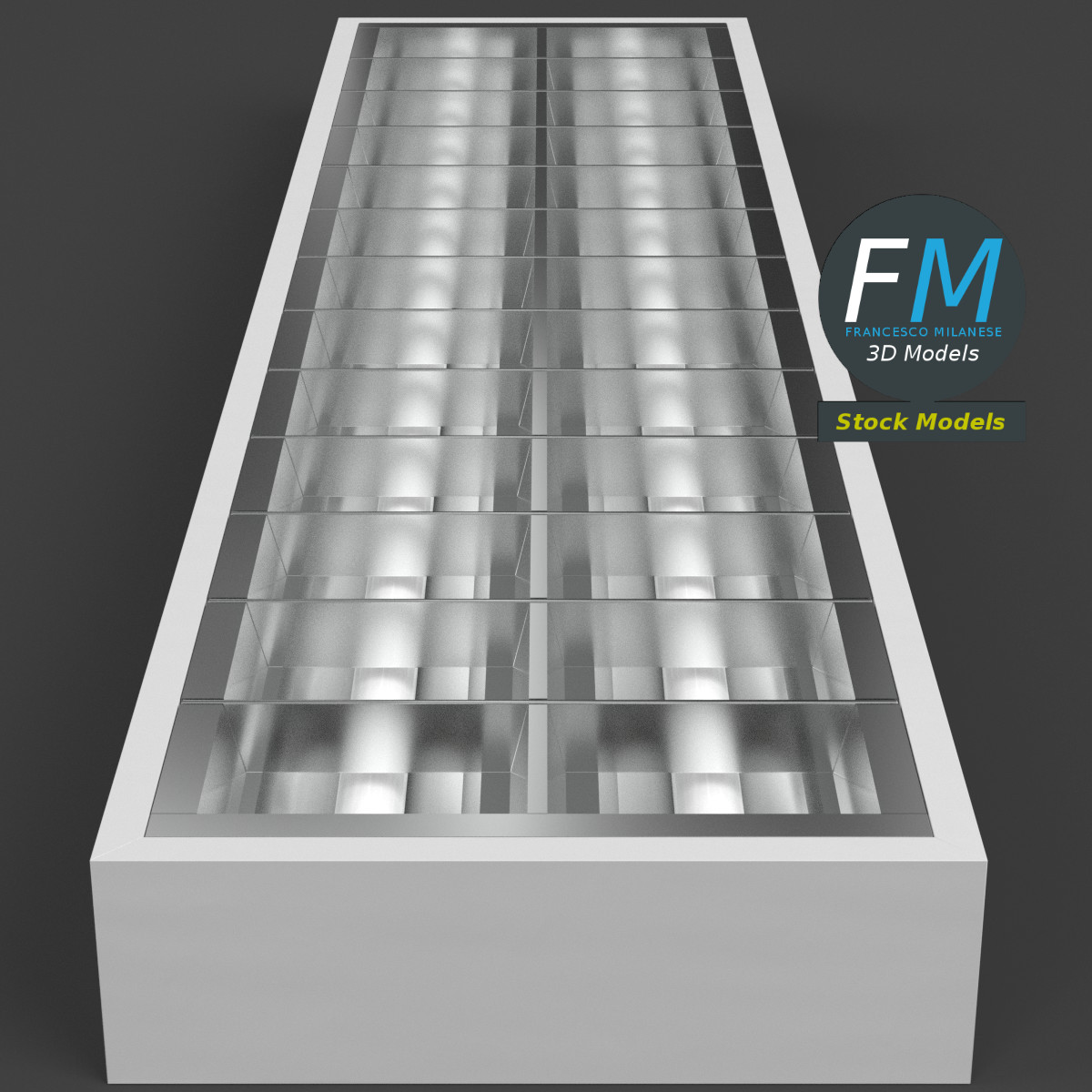 3D-Modell - Rechteckige Rasterleuchte - 04