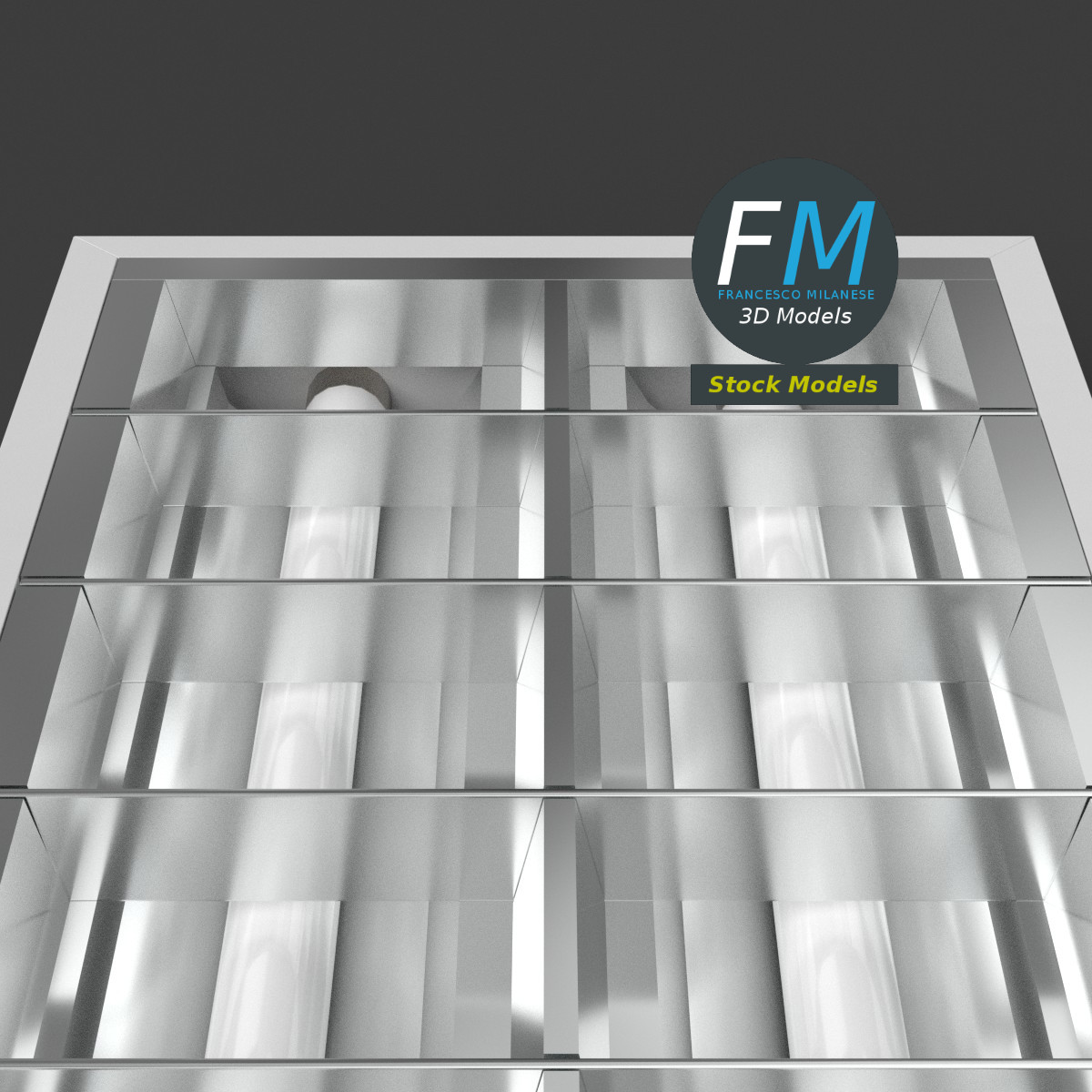 3D-Modell - Rechteckige Rasterleuchte - 05
