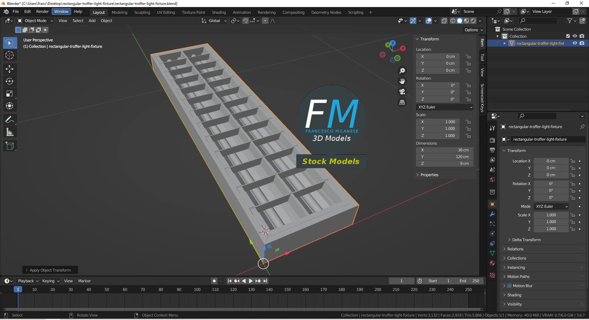 3D-Modell - Rechteckige Rasterleuchte - 09