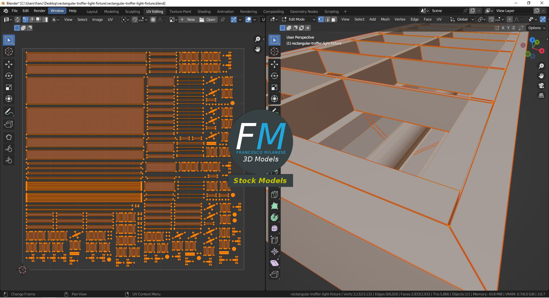 3D-Modell - Rechteckige Rasterleuchte - 10