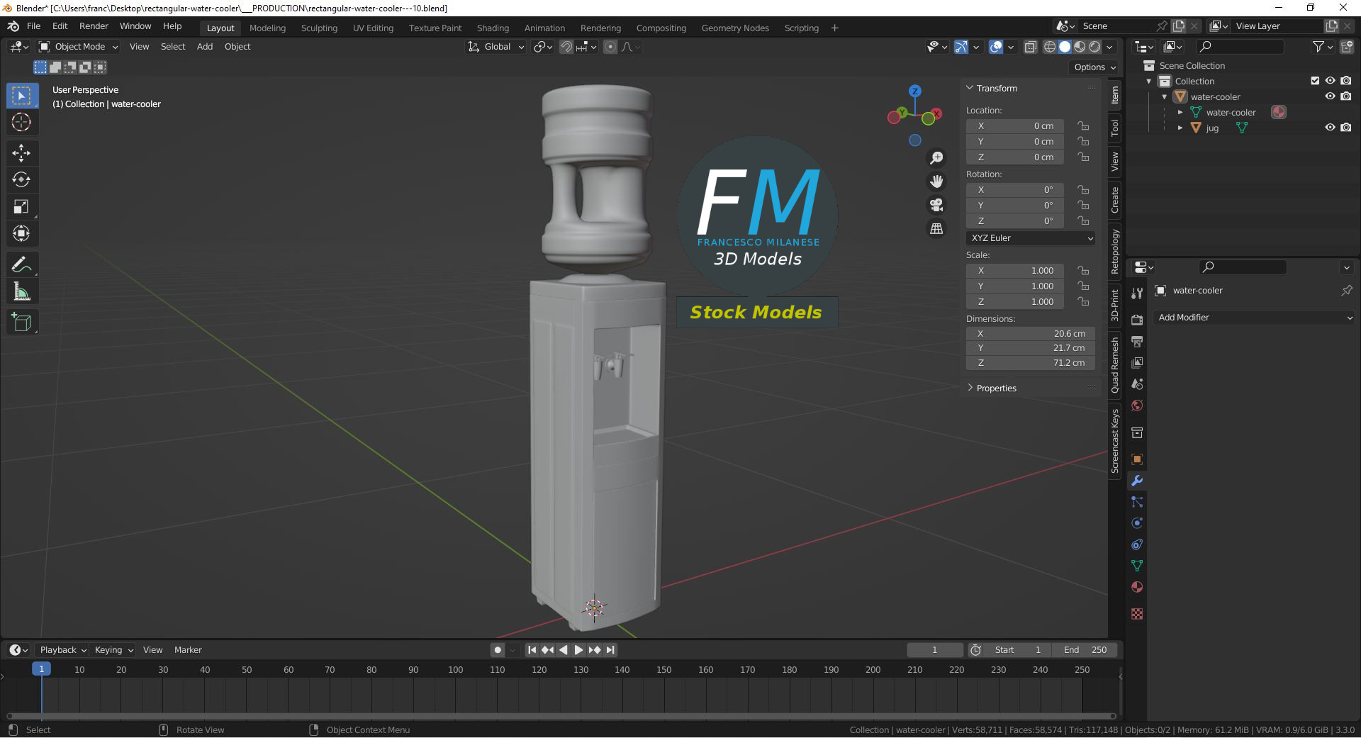 3D-Modell - Rechteckiger Wasserspender - 09