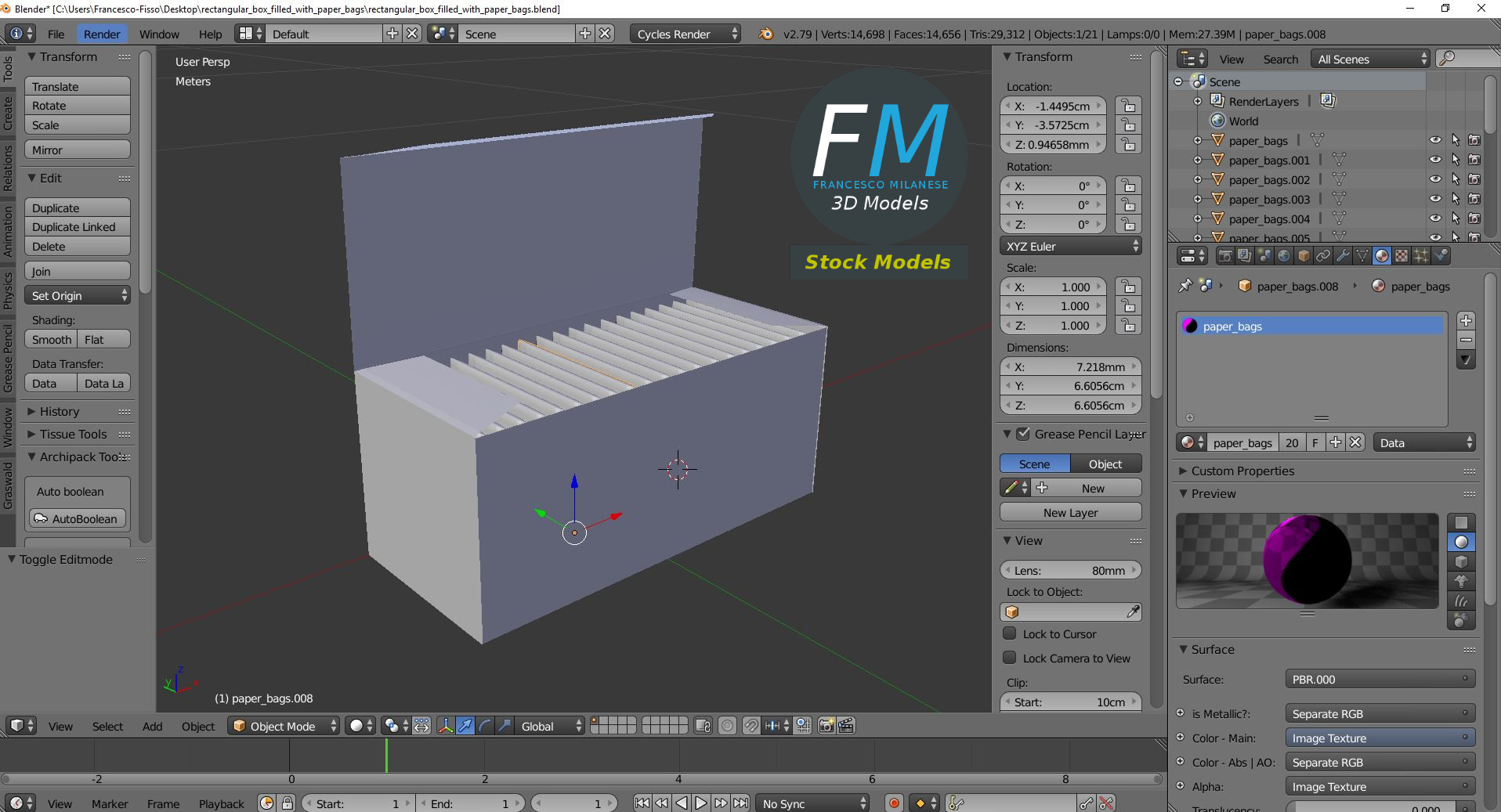 3D-Modell - Rechteckiger Karton mit Papiertüten - 09