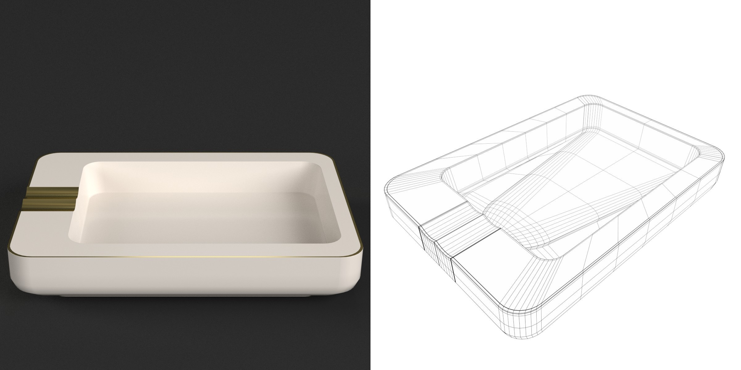 3D-Modell - Rechteckiger Keramikaschenbecher