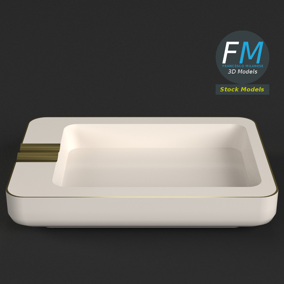 3D-Modell - Rechteckiger Keramikaschenbecher - 01
