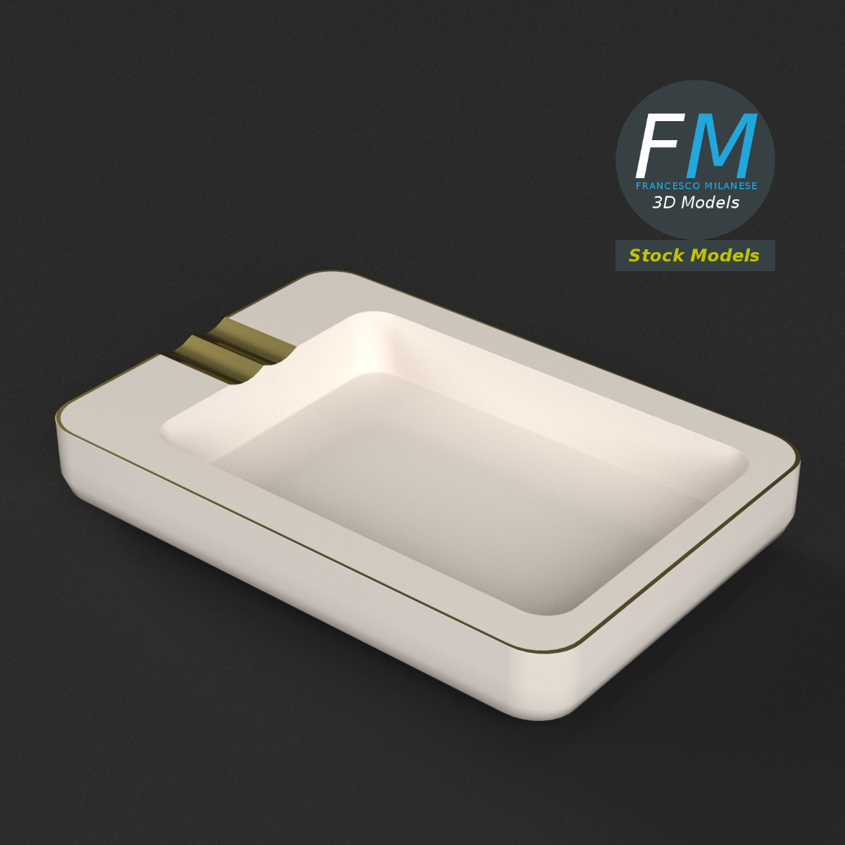 3D-Modell - Rechteckiger Keramikaschenbecher - 02