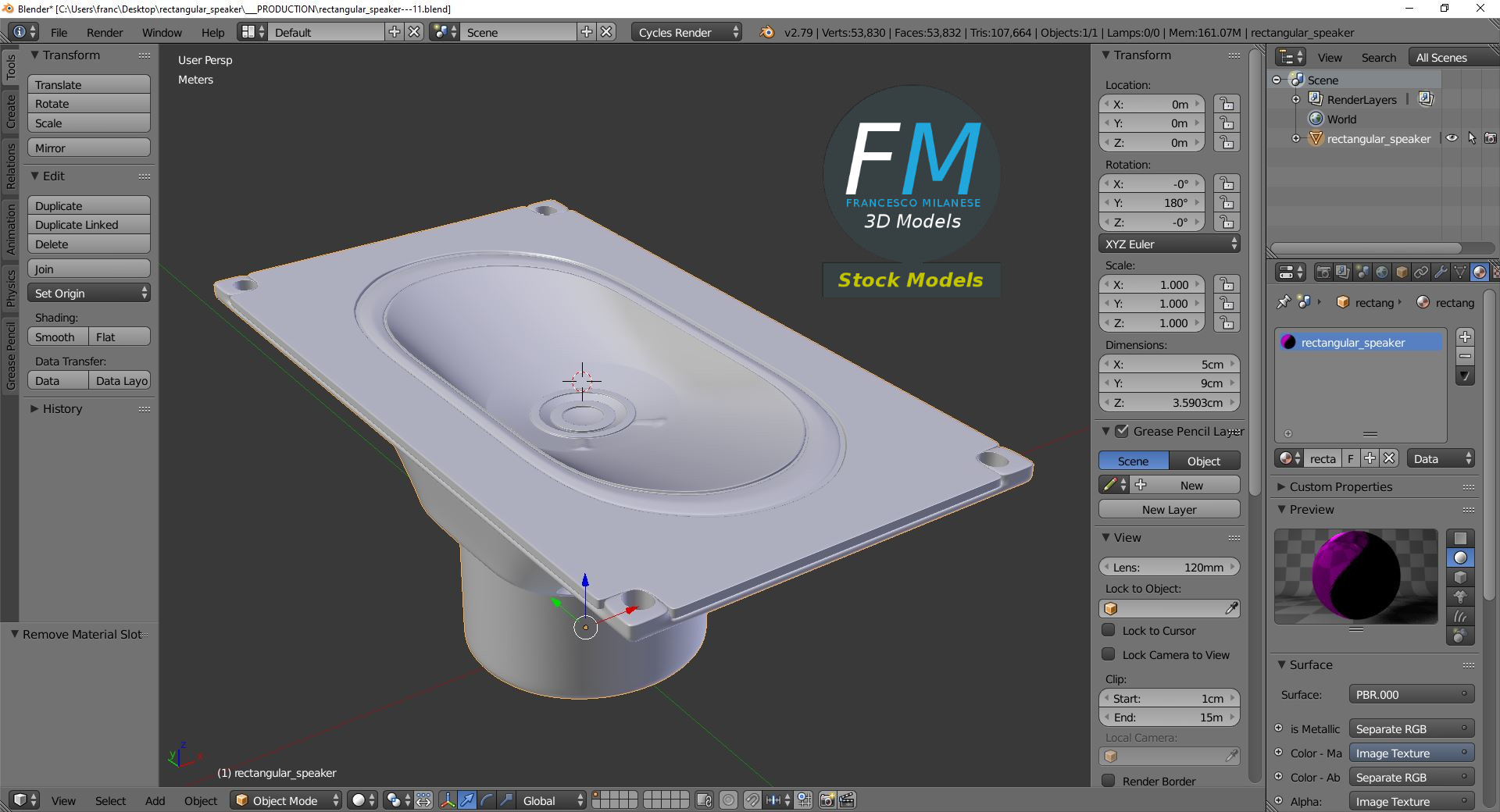 3D-Modell - Rechteckiger Lautsprecher - 09
