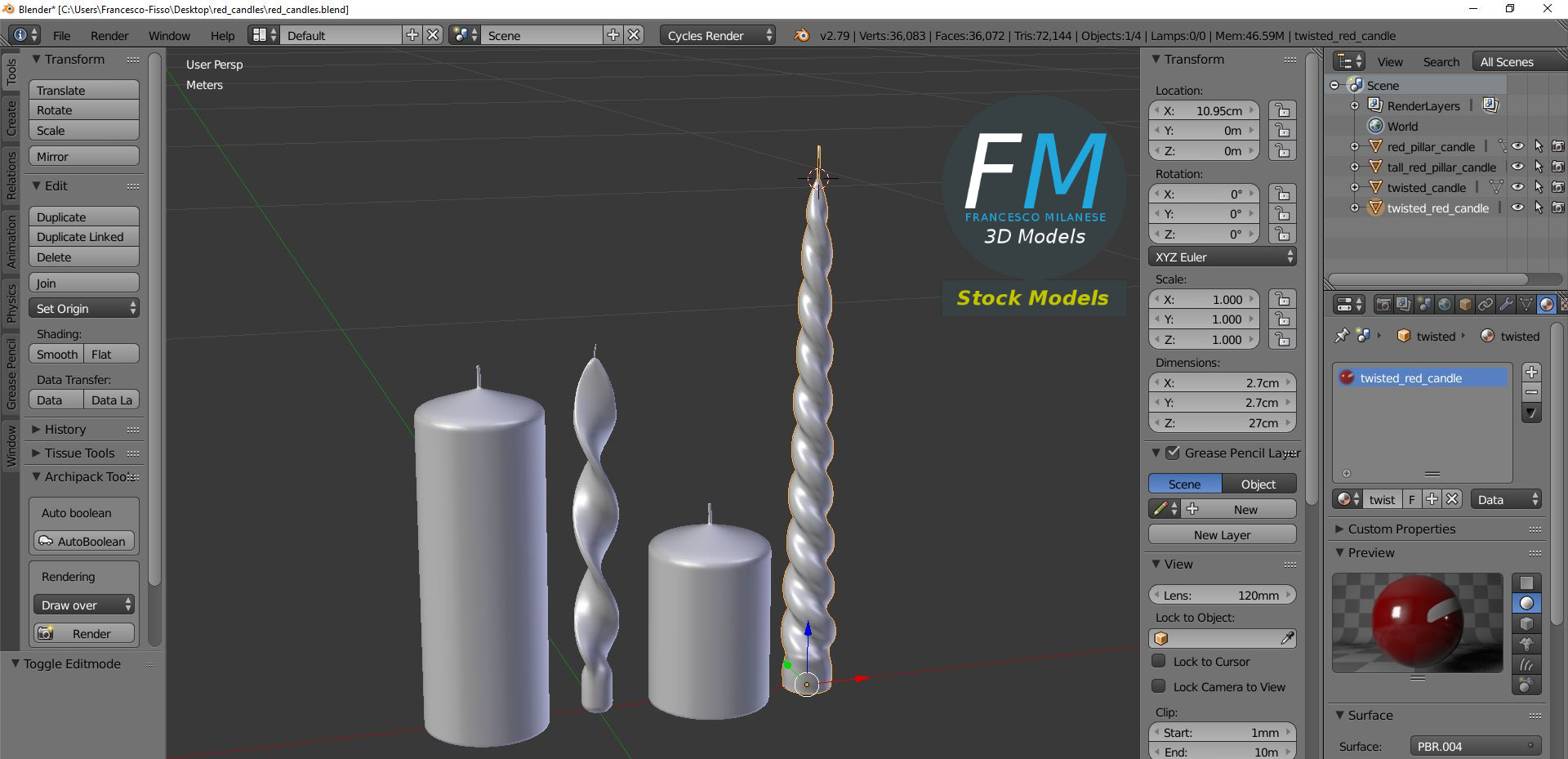 3D-Modell - Rote Kerzen - 09