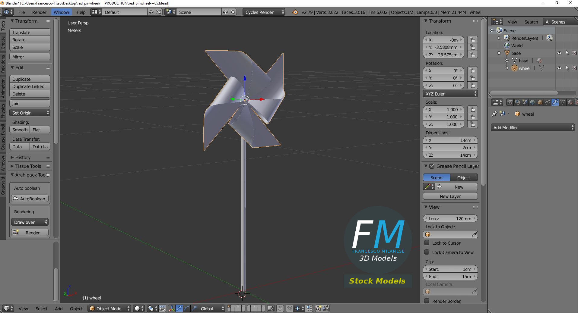 3D-Modell - Rotes Windrad - 09