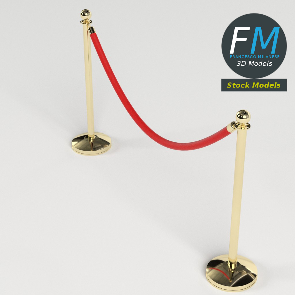 3D-Modell - Absperrung mit Rotem Samtseil - 02