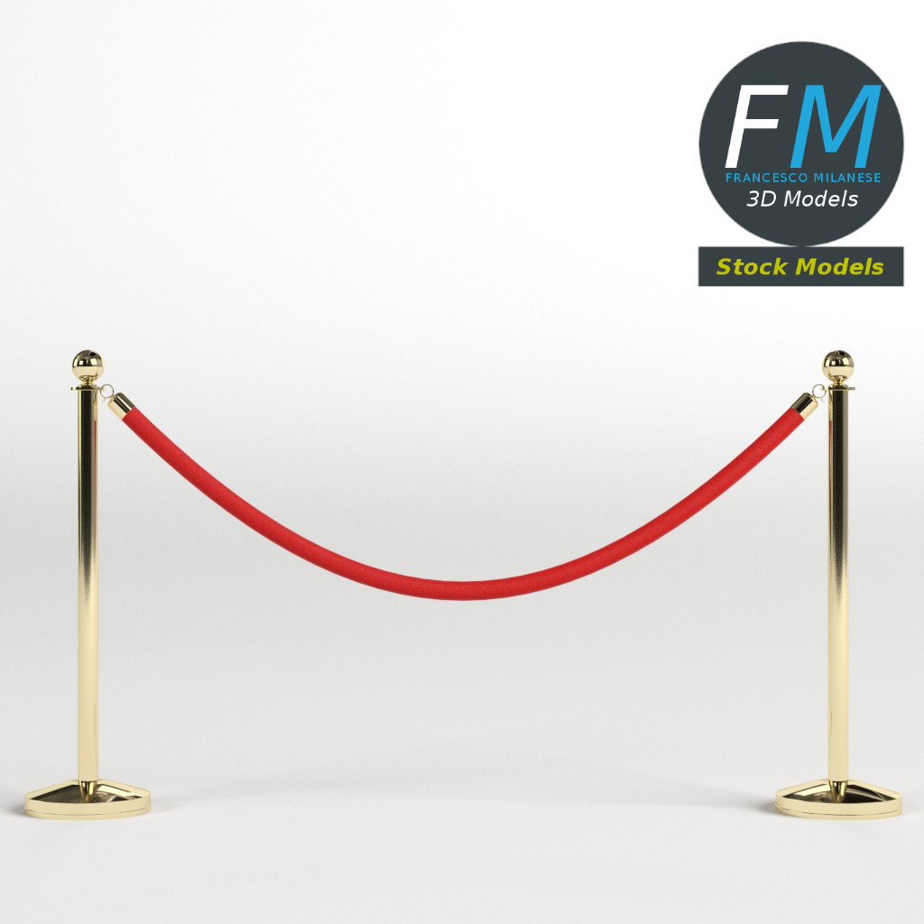 3D-Modell - Absperrung mit Rotem Samtseil - 03
