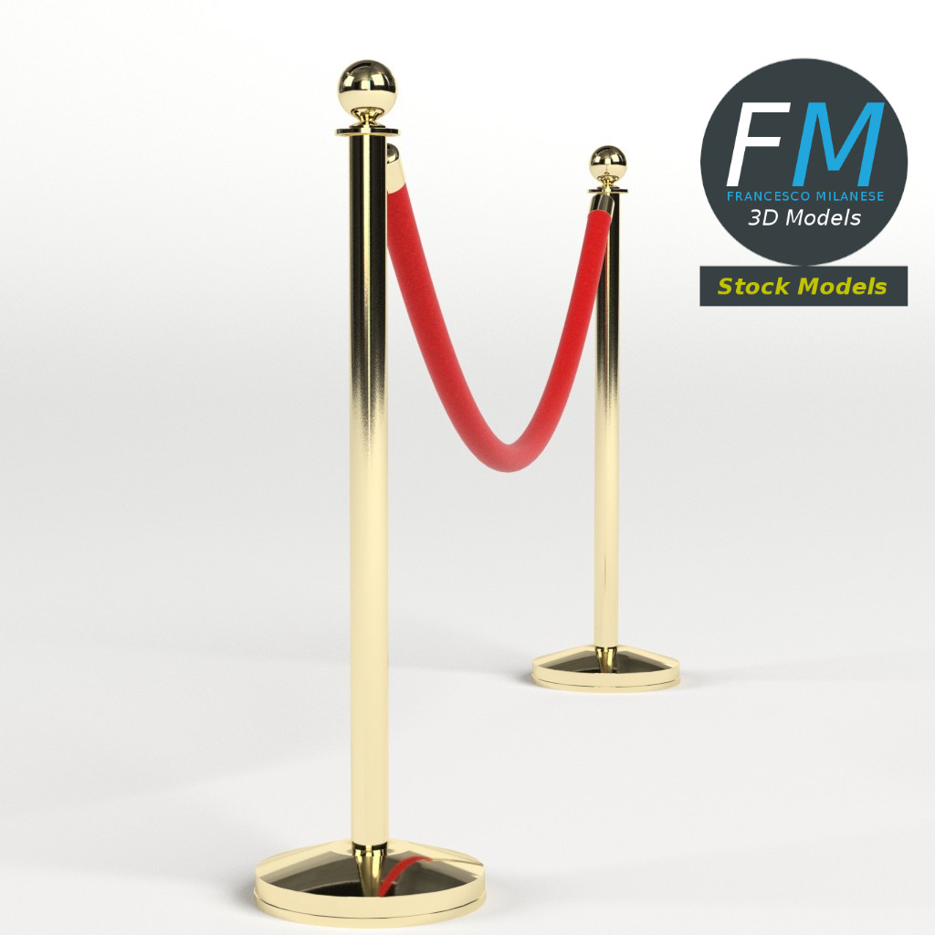 3D-Modell - Absperrung mit Rotem Samtseil - 04