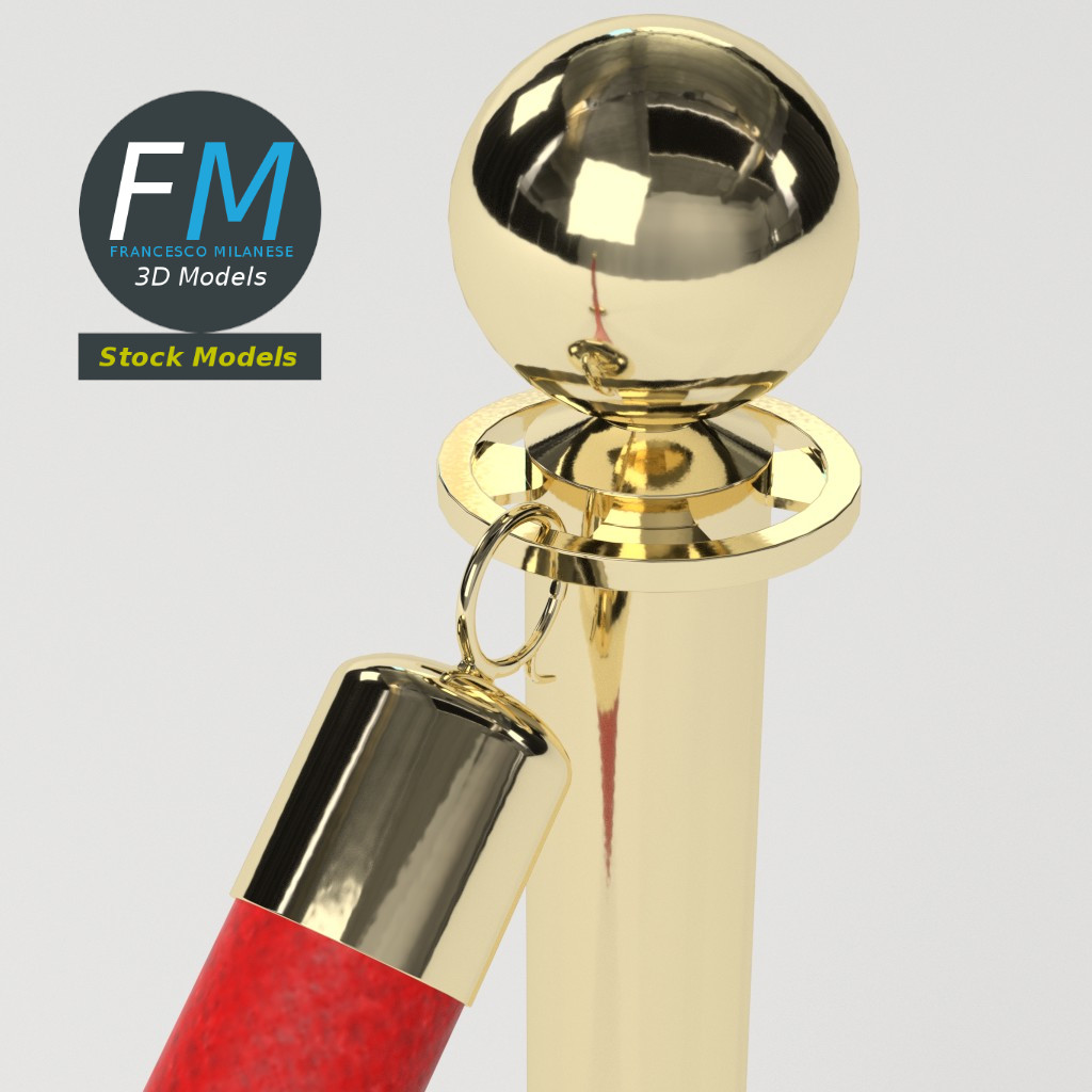 3D-Modell - Absperrung mit Rotem Samtseil - 05