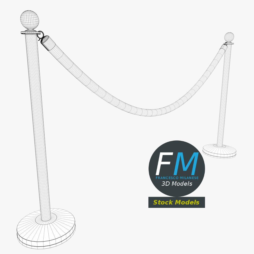 3D-Modell - Absperrung mit Rotem Samtseil - 07