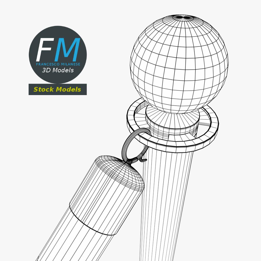 3D-Modell - Absperrung mit Rotem Samtseil - 08