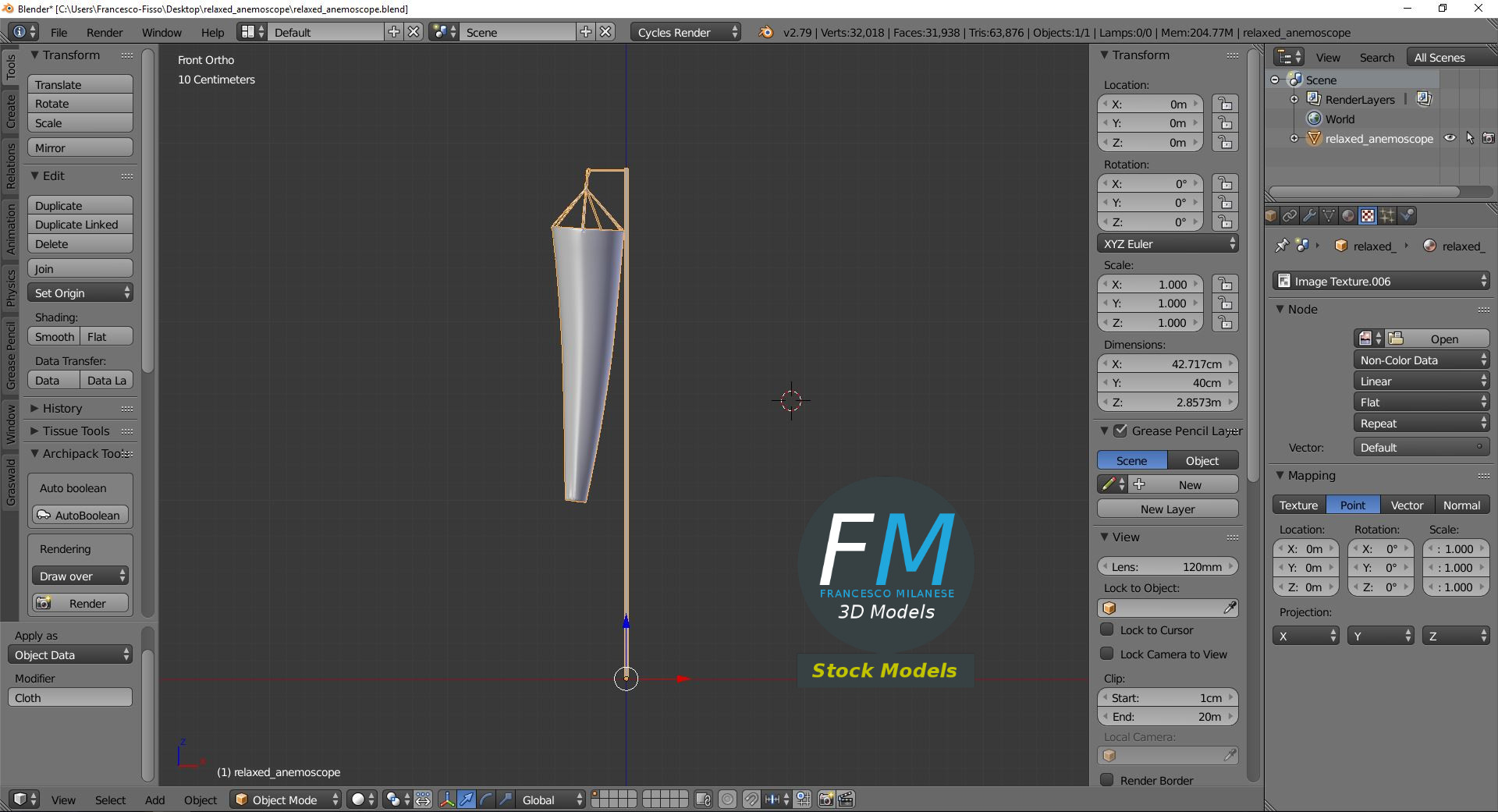 3D-Modell - Schlaffer Windsack - 09