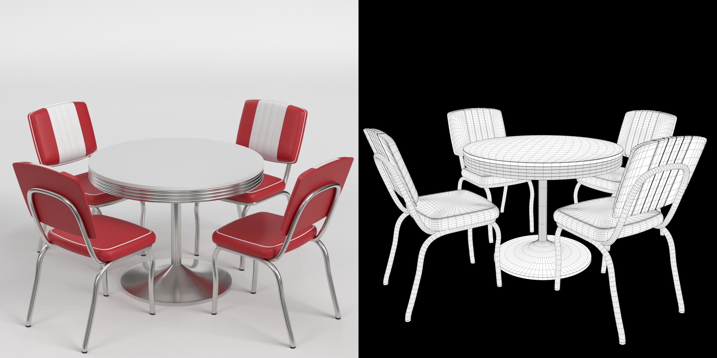 3D-Modell - Retro-Dinertisch und Stühle