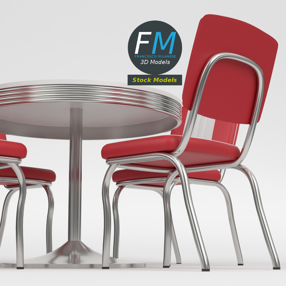 3D-Modell - Retro-Dinertisch und Stühle - 04