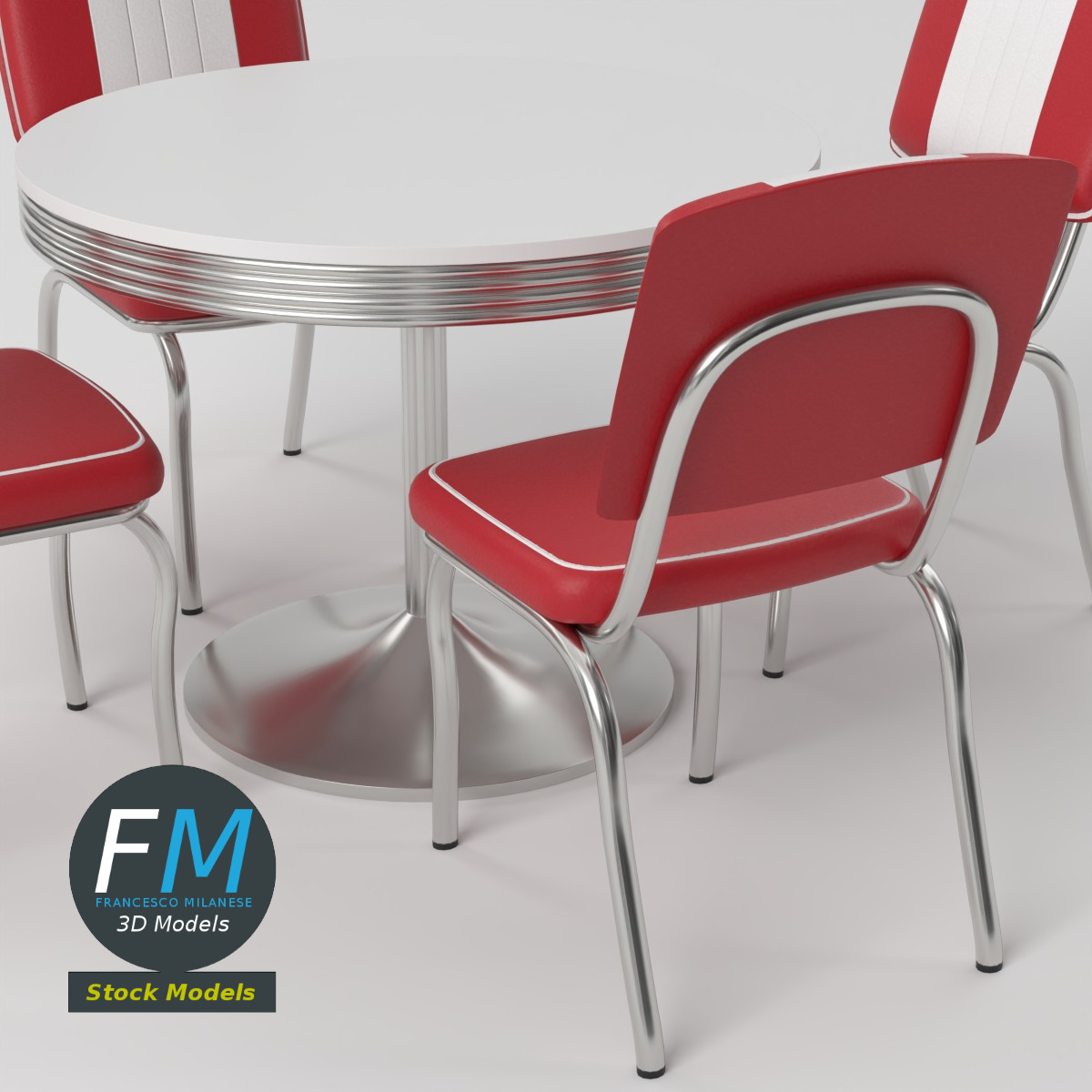 3D-Modell - Retro-Dinertisch und Stühle - 05