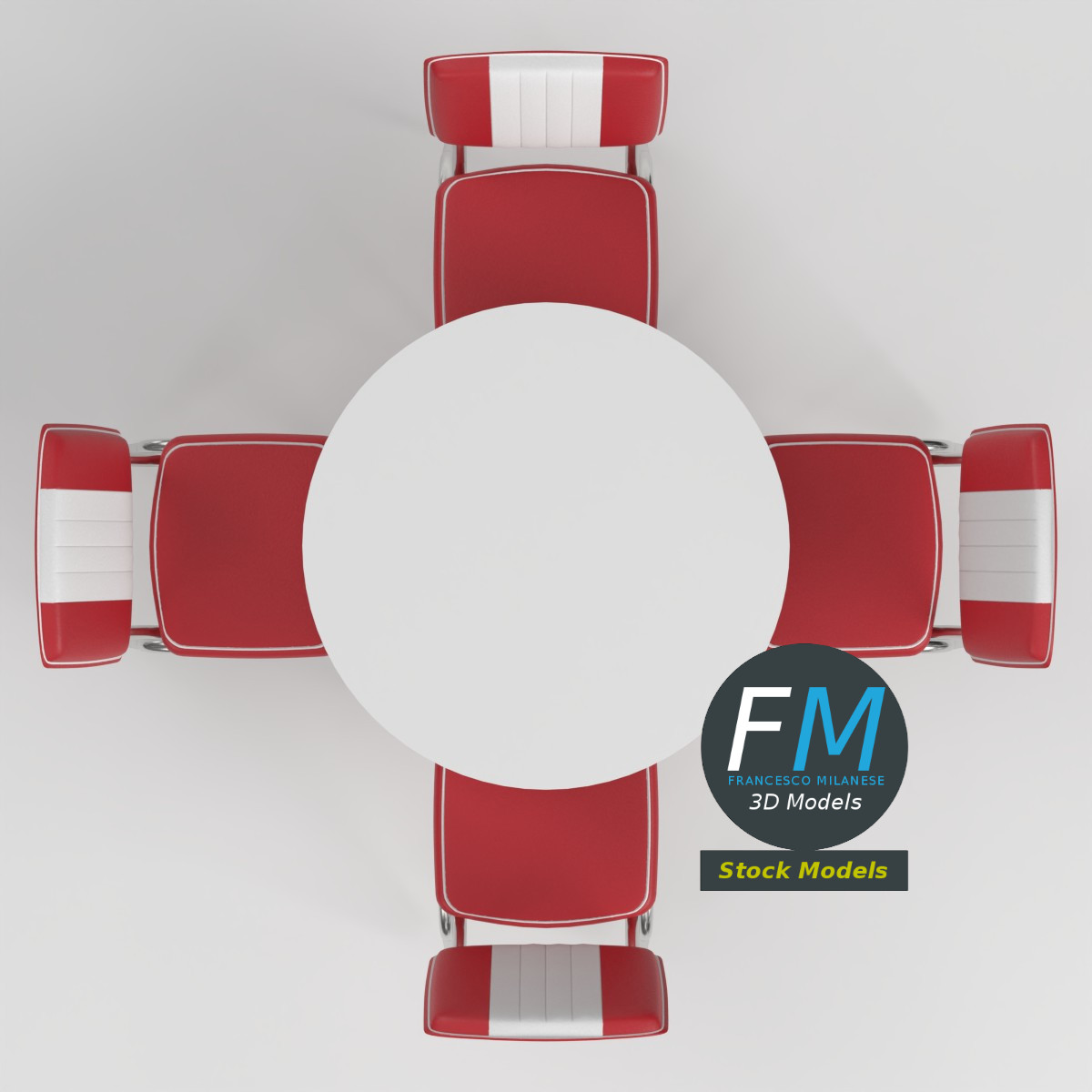 3D-Modell - Retro-Dinertisch und Stühle - 06