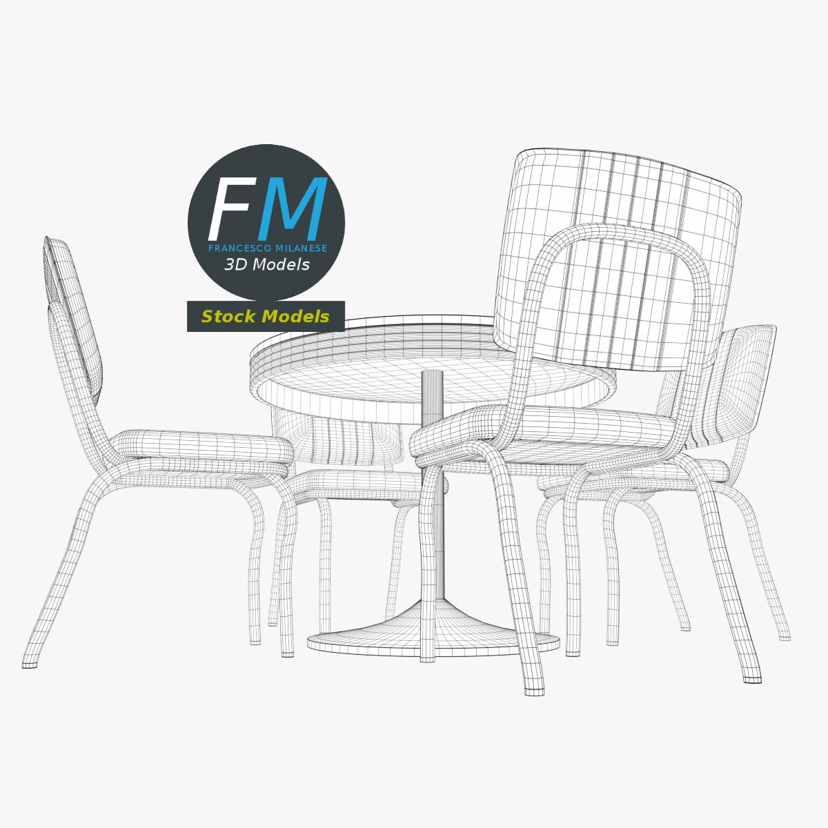3D-Modell - Retro-Dinertisch und Stühle - 08