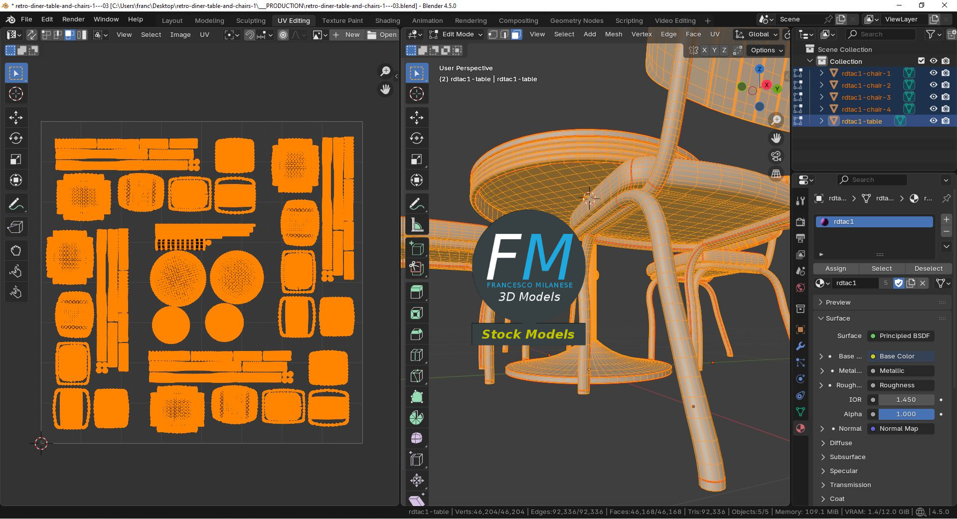 3D-Modell - Retro-Dinertisch und Stühle - 10
