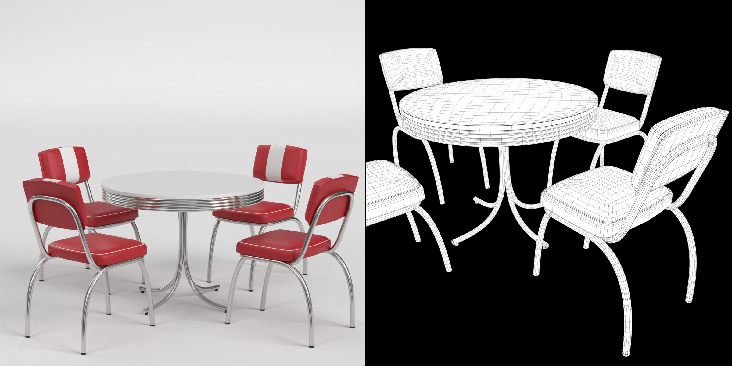 3D-Modell - Retro-Dinertisch und Stühle