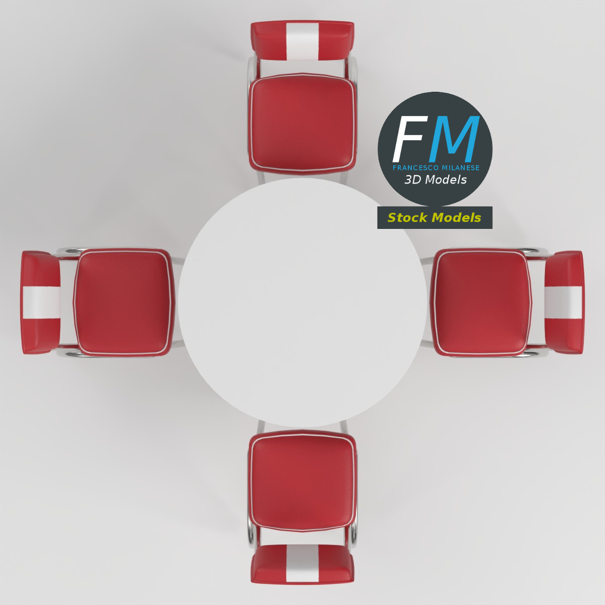 3D-Modell - Retro-Dinertisch und Stühle - 06
